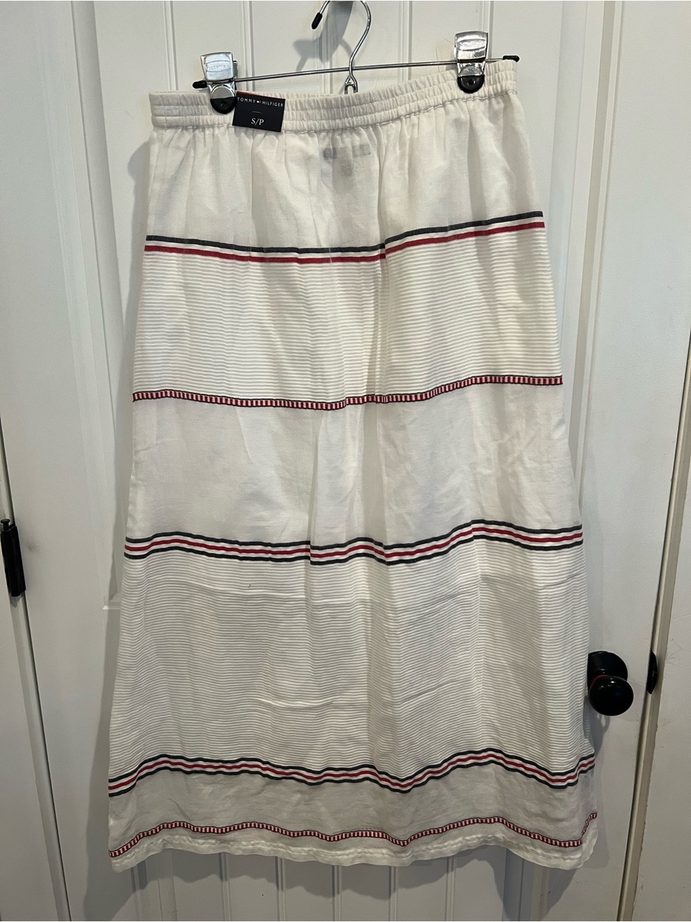 Tommy Hilfiger White Maxi Skirt with Red & Blue Stripe Accents